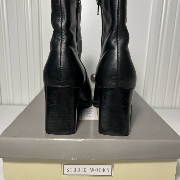 Studio Works_Black Ankle Boots 3” Chunky Heel_Leather Upper - Picture 4 of 11
